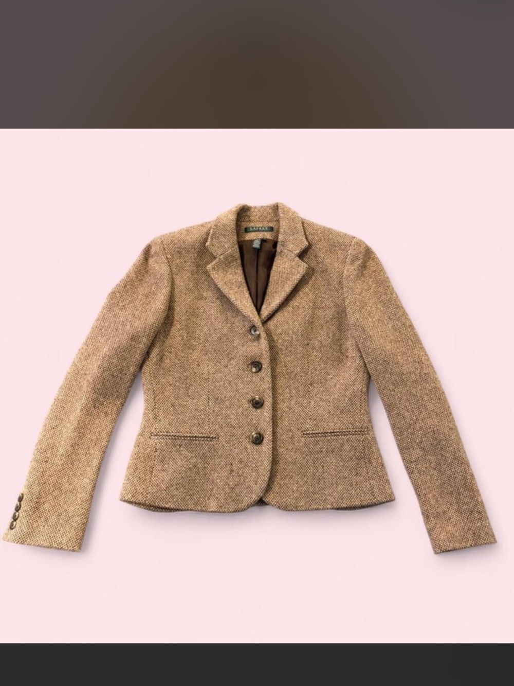Lauren Ralph Lauren Wool Blend Blazer Size 6 Brown Tweed Jacket
